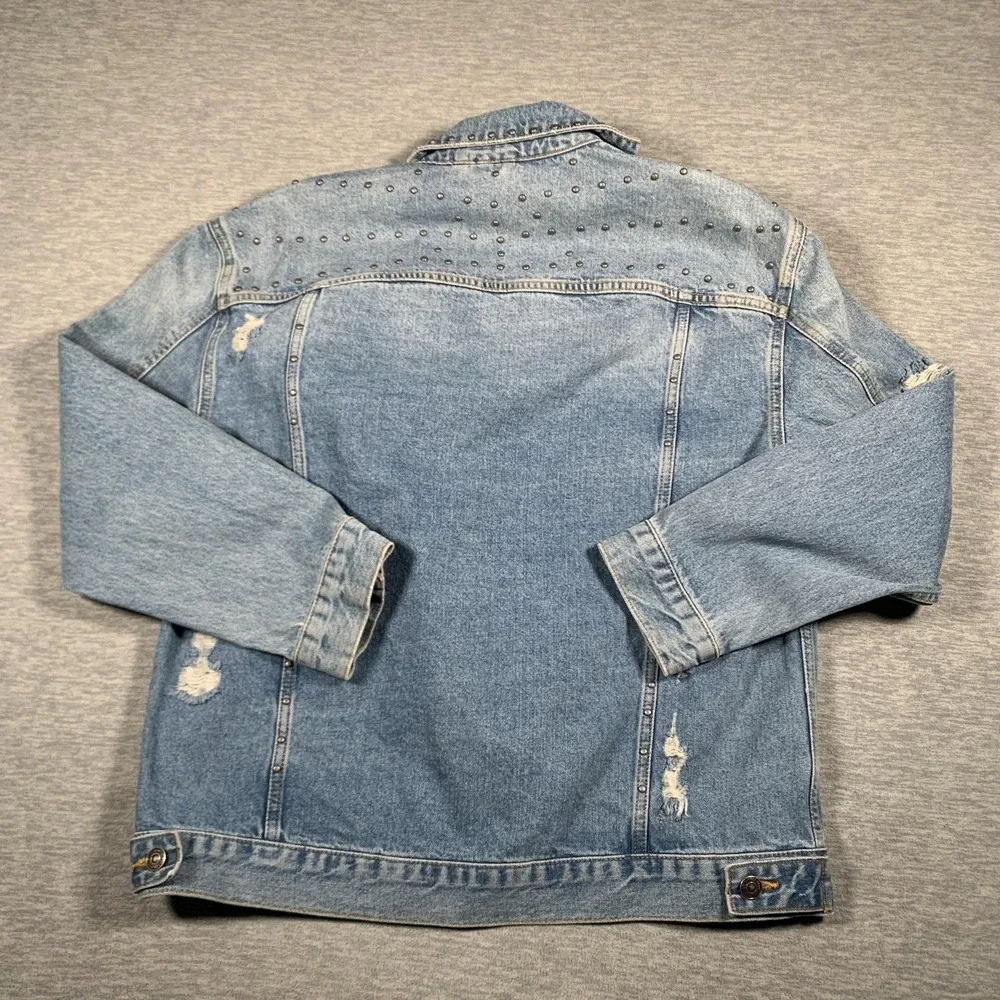 Free People Jacket Womens Small Blue Denim Studded‎ Distressed Jean Western Boho - Picture 12 of 13
